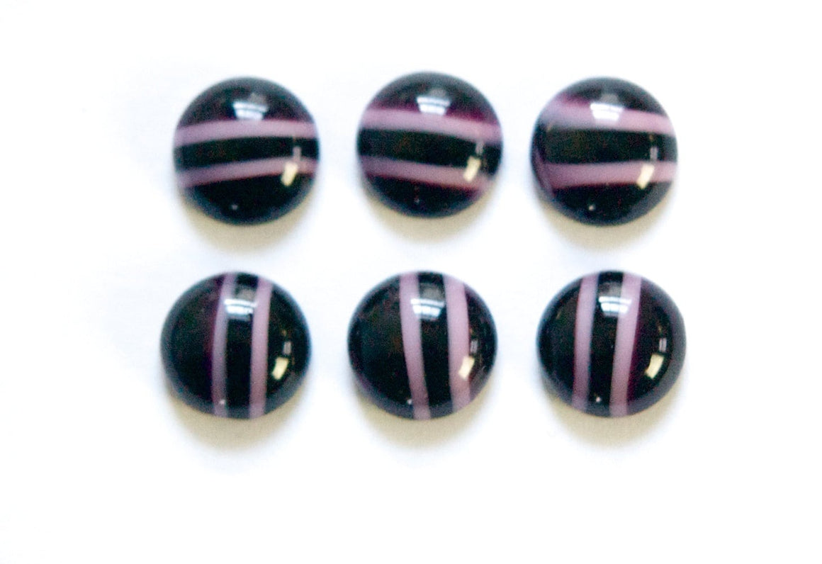 Vintage Dark Purple/Black Glass Cabochons with Stripes 9mm cab702M