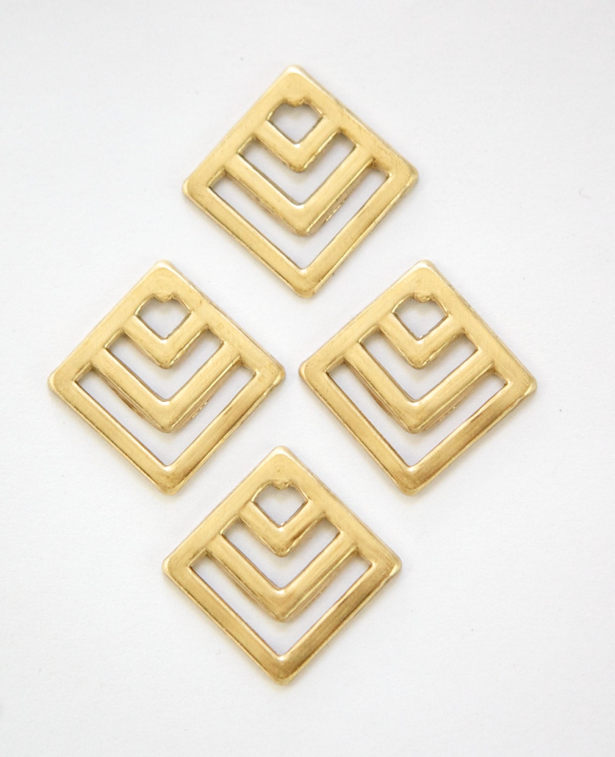 Raw Brass Square Chevron Charm Pendant (6) mtl404A