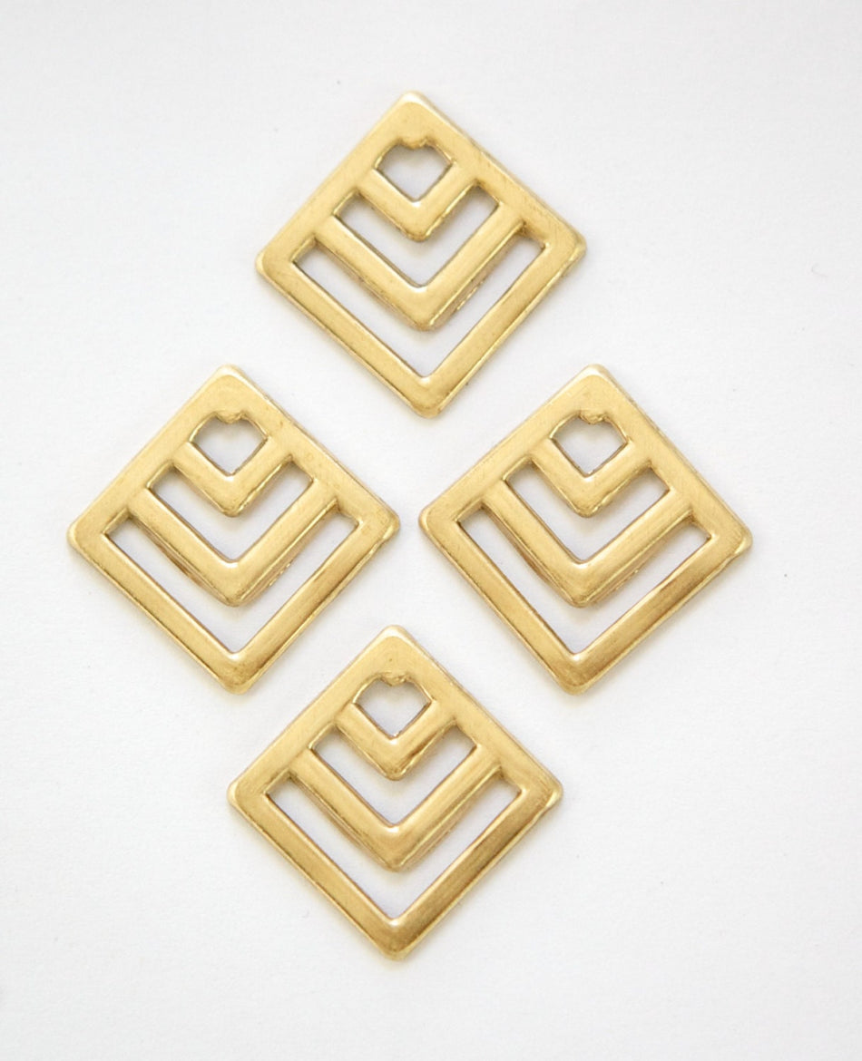 Raw Brass Square Chevron Charm Pendant (6) mtl404A