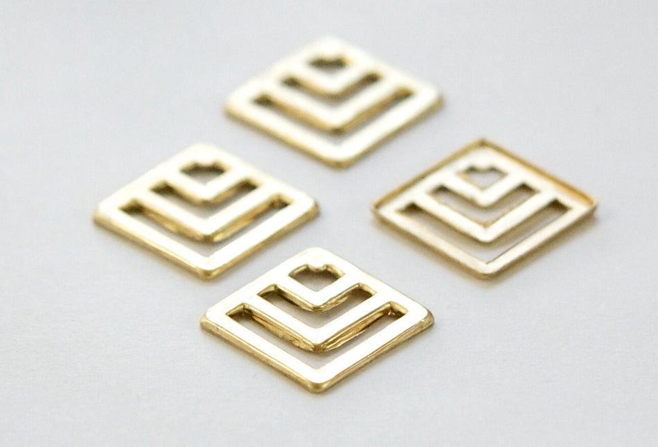 Raw Brass Square Chevron Charm Pendant (6) mtl404A