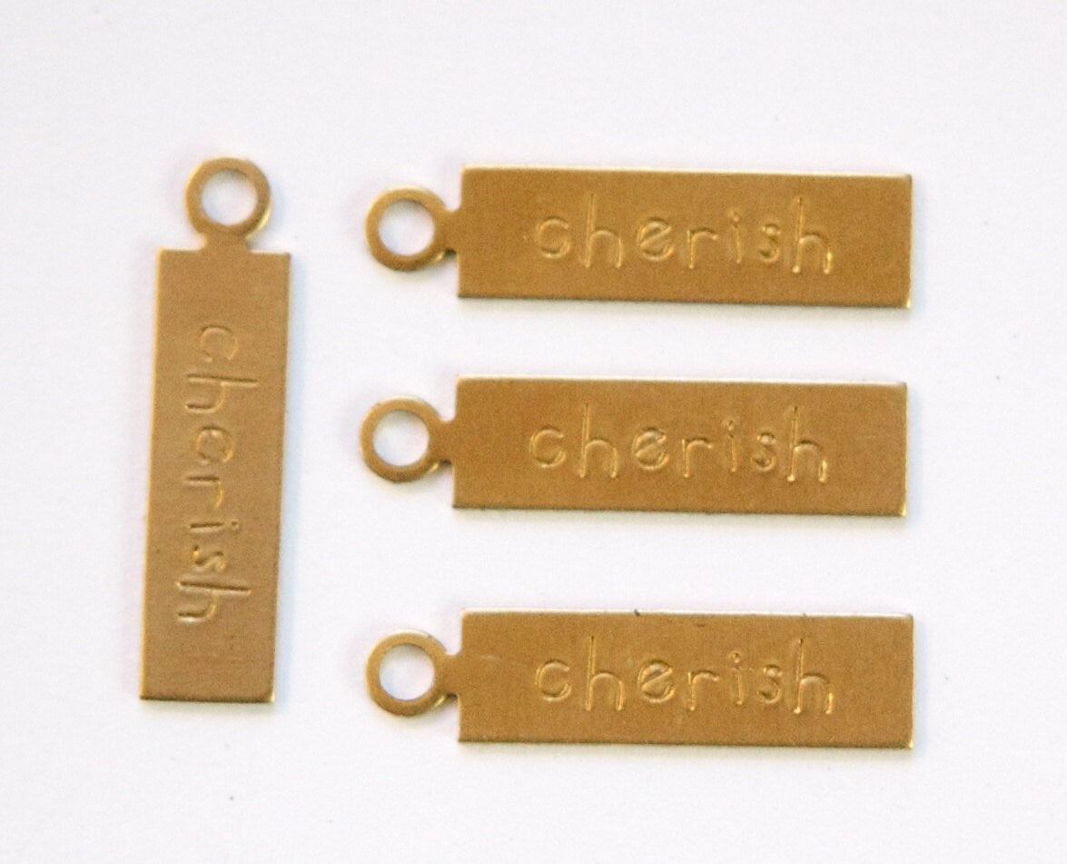 CHERISH Rectangle Raw Brass Word Charm Drop with Loop (8) chr193Q