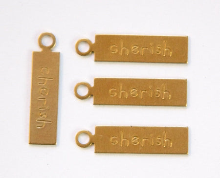 CHERISH Rectangle Raw Brass Word Charm Drop with Loop (8) chr193Q
