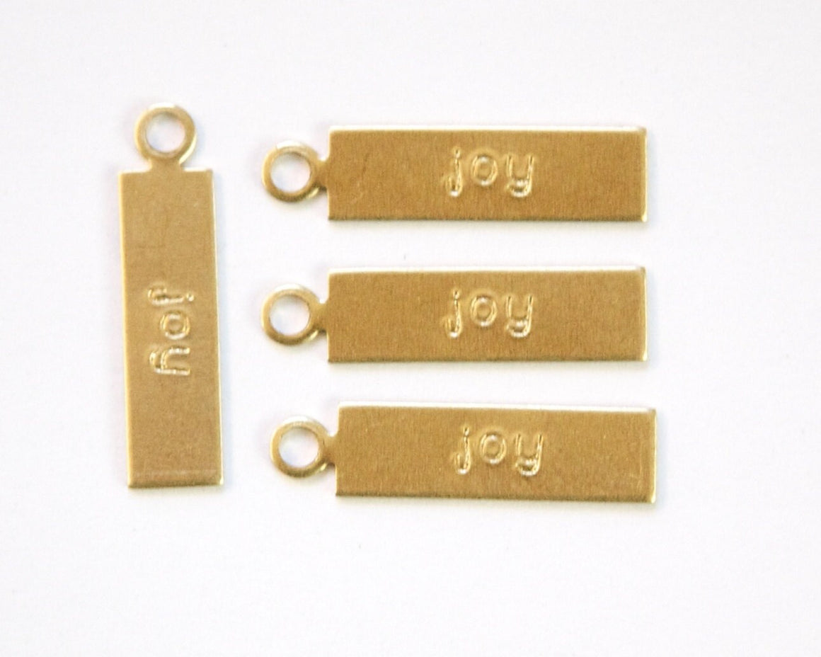 JOY Rectangle Raw Brass Word Charm Drop with Loop (8) chr193L