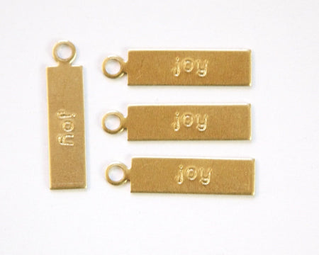 JOY Rectangle Raw Brass Word Charm Drop with Loop (8) chr193L