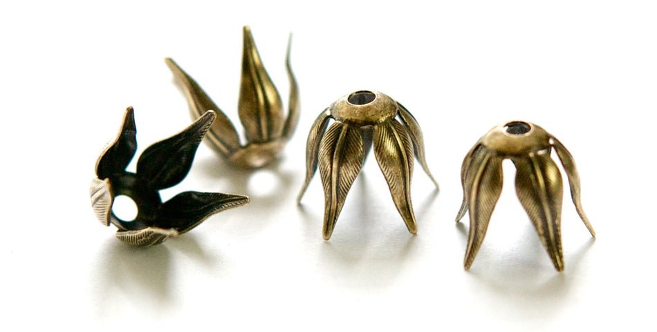 Brass Ox Long Petal or Leaf Bead Caps Size B (4) mtl262E