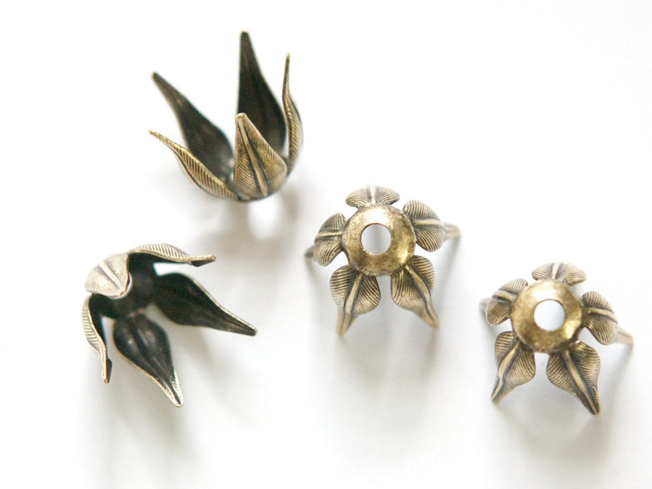 Brass Ox Long Petal or Leaf Bead Caps Size B (4) mtl262E