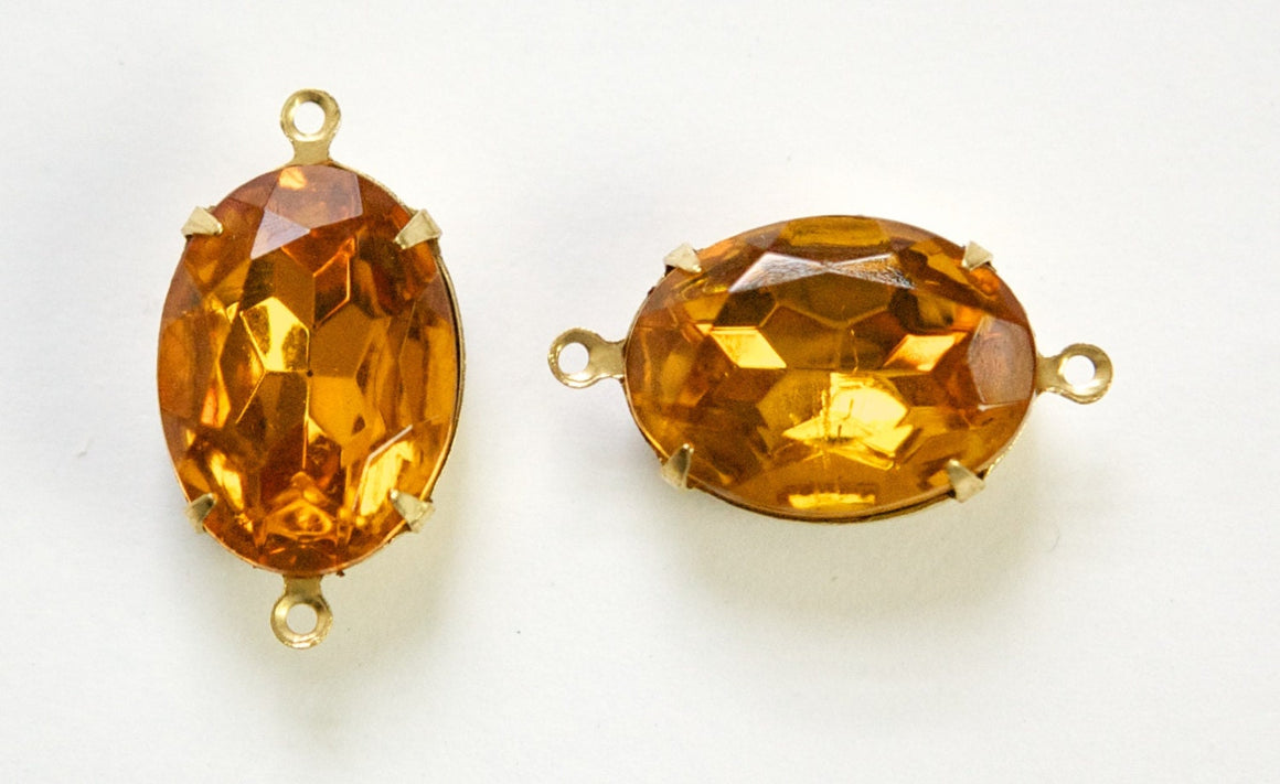 Vintage Faceted Topaz Stones 2 Loop Brass Setting 18x13mm ovl003XX2