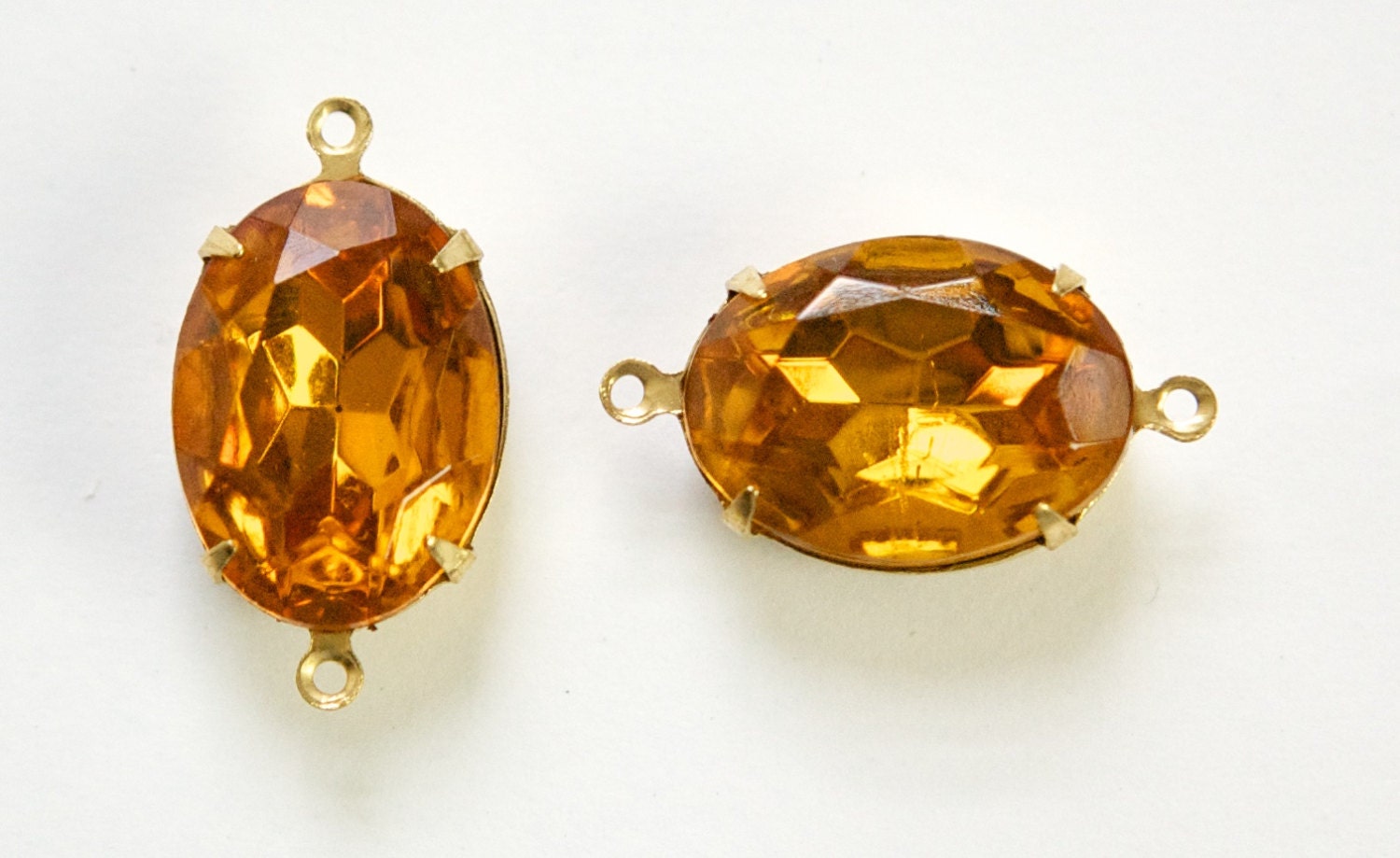 Vintage Faceted Topaz Stones 2 Loop Brass Setting 18x13mm ovl003XX2