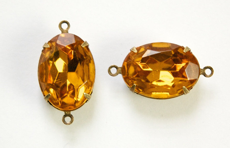 Vintage Faceted Topaz Stones 2 Loop Brass Ox Setting 18x13mm ovl015XX2
