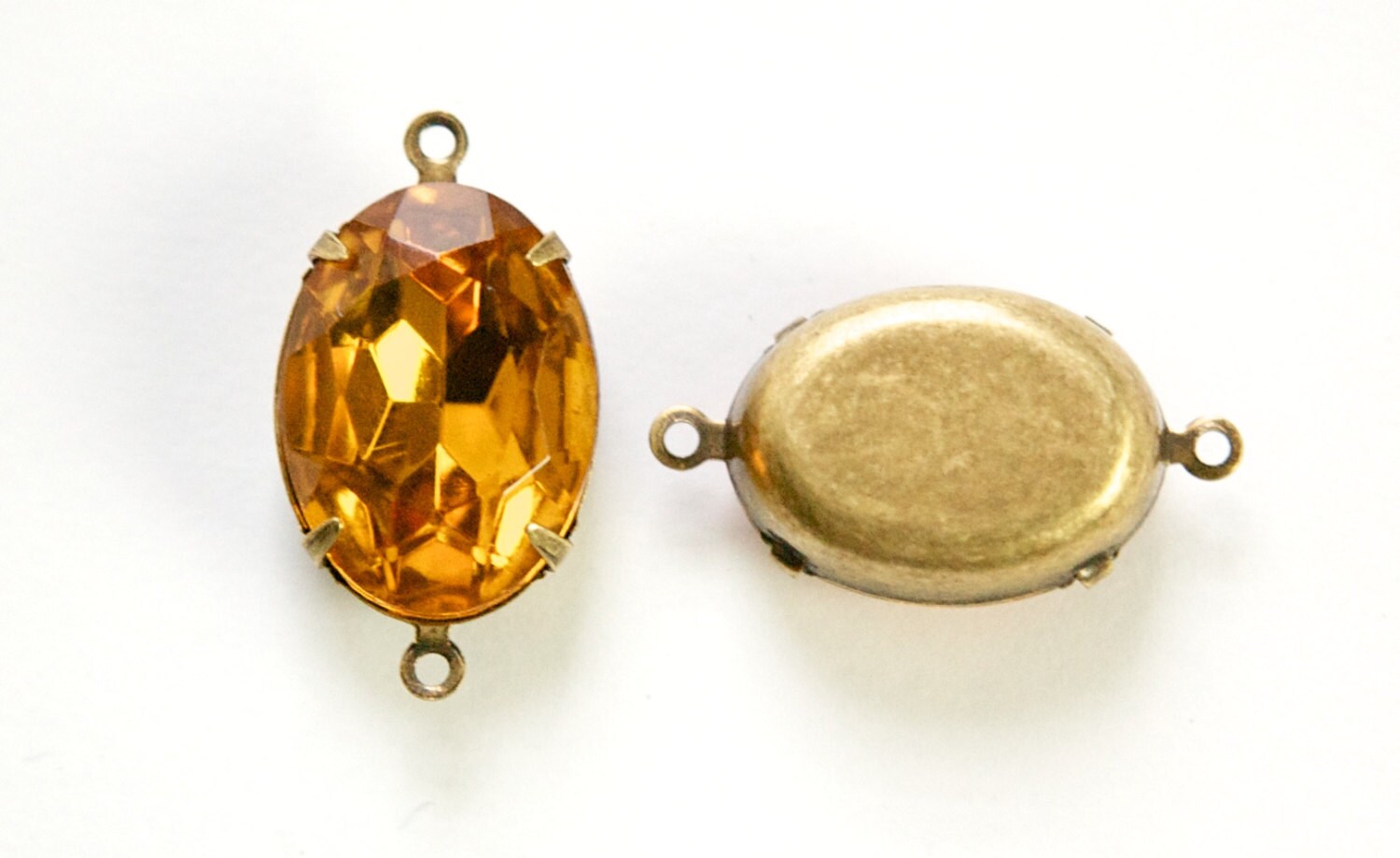 Vintage Faceted Topaz Stones 2 Loop Brass Ox Setting 18x13mm ovl015XX2