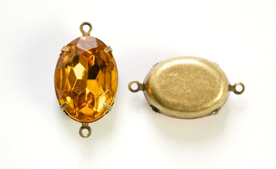Vintage Faceted Topaz Stones 2 Loop Brass Ox Setting 18x13mm ovl015XX2