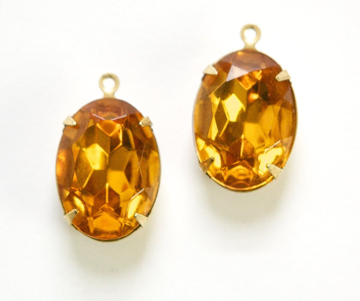 Vintage Faceted Topaz Stones 1 Loop Brass Setting 18x13mm ovl003XX