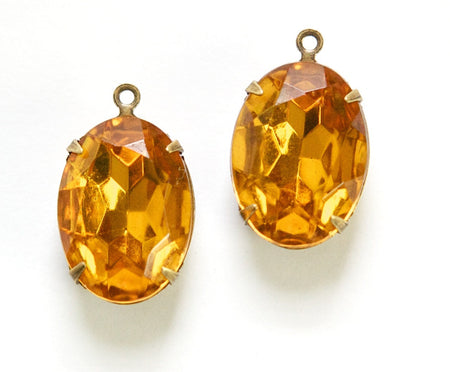 Vintage Faceted Topaz Stones 1 Loop Brass Ox Setting 18x13mm ovl015XX