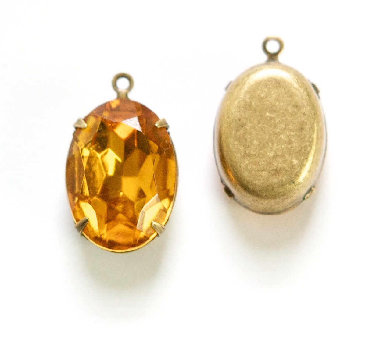Vintage Faceted Topaz Stones 1 Loop Brass Ox Setting 18x13mm ovl015XX