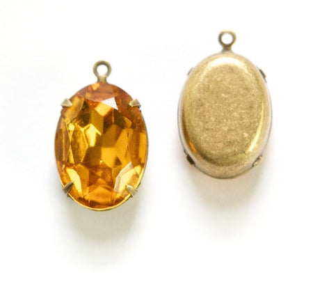 Vintage Faceted Topaz Stones 1 Loop Brass Ox Setting 18x13mm ovl015XX