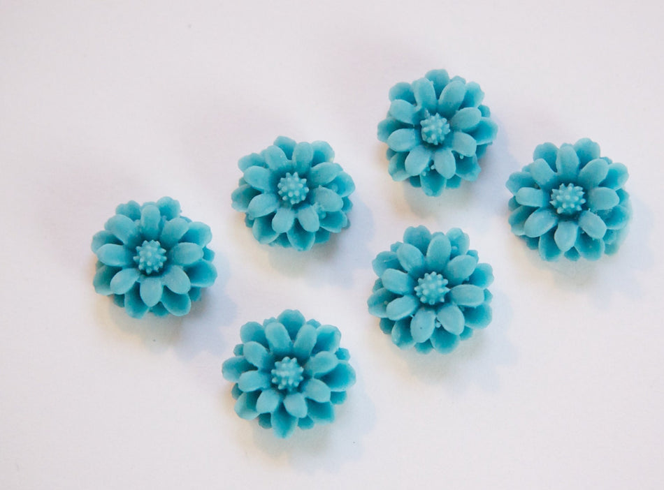 Vintage Style Matte Blue Flower Cabochon 12mm cab596G