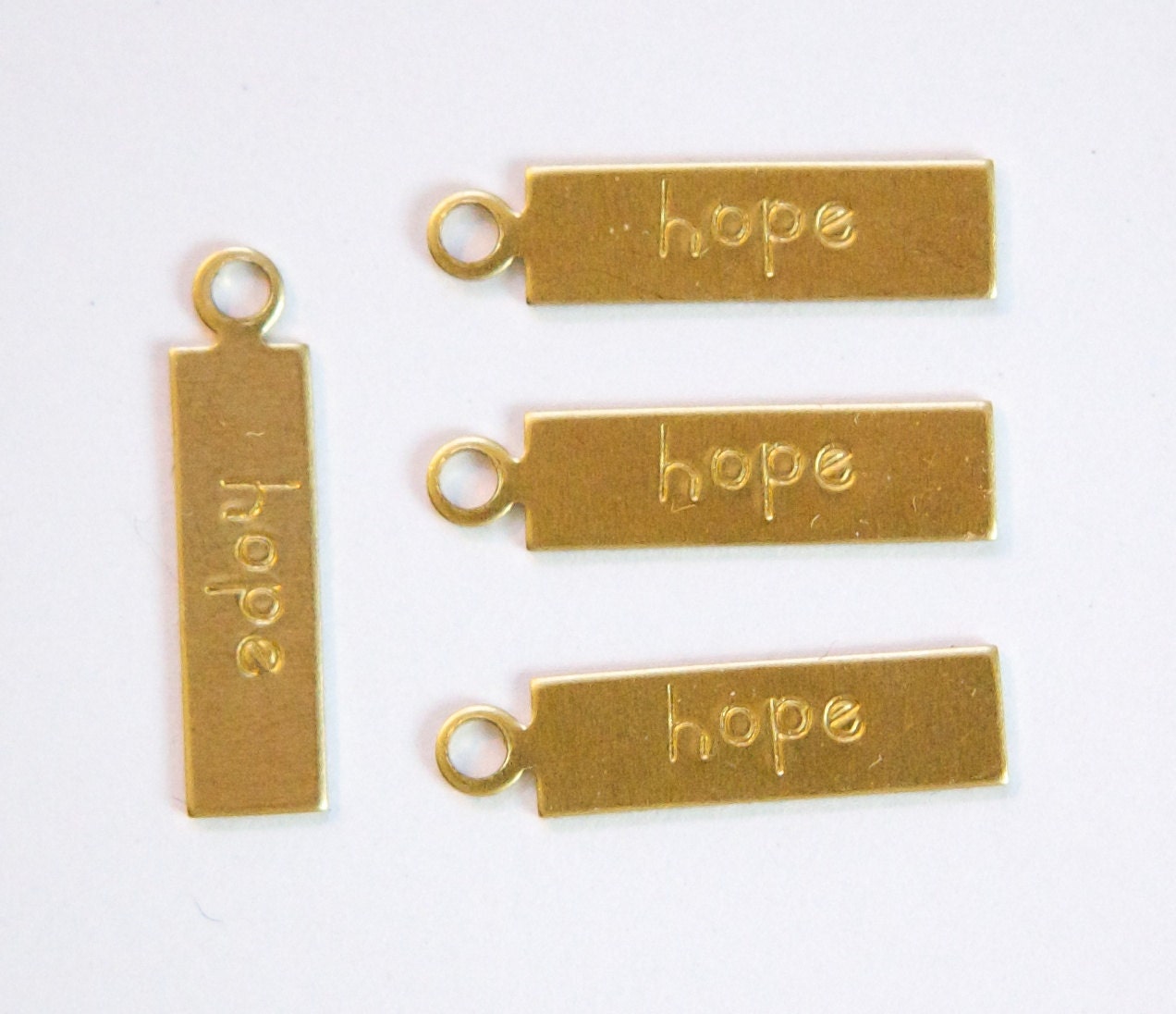 HOPE Rectangle Raw Brass Word Charm Drop with Loop 22mmx6mm (8) chr193R