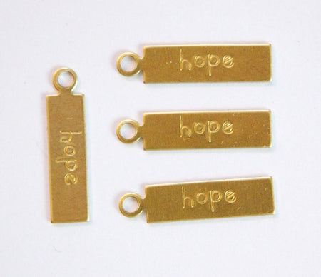 HOPE Rectangle Raw Brass Word Charm Drop with Loop 22mmx6mm (8) chr193R