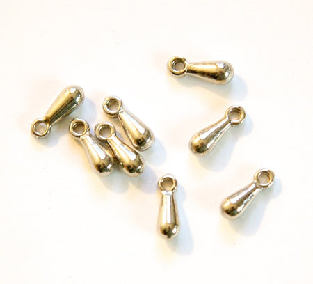Vintage Silver Tone Solid Brass Teardrop Charms Drops (10) chr200A