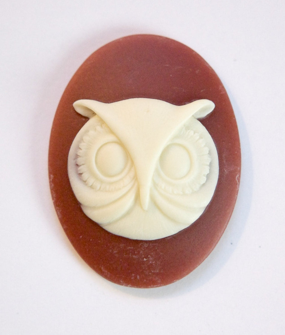 Ivory Owl Face on Carnelian Cameo Acrylic Cabochons 40x30mm (2) cab842J