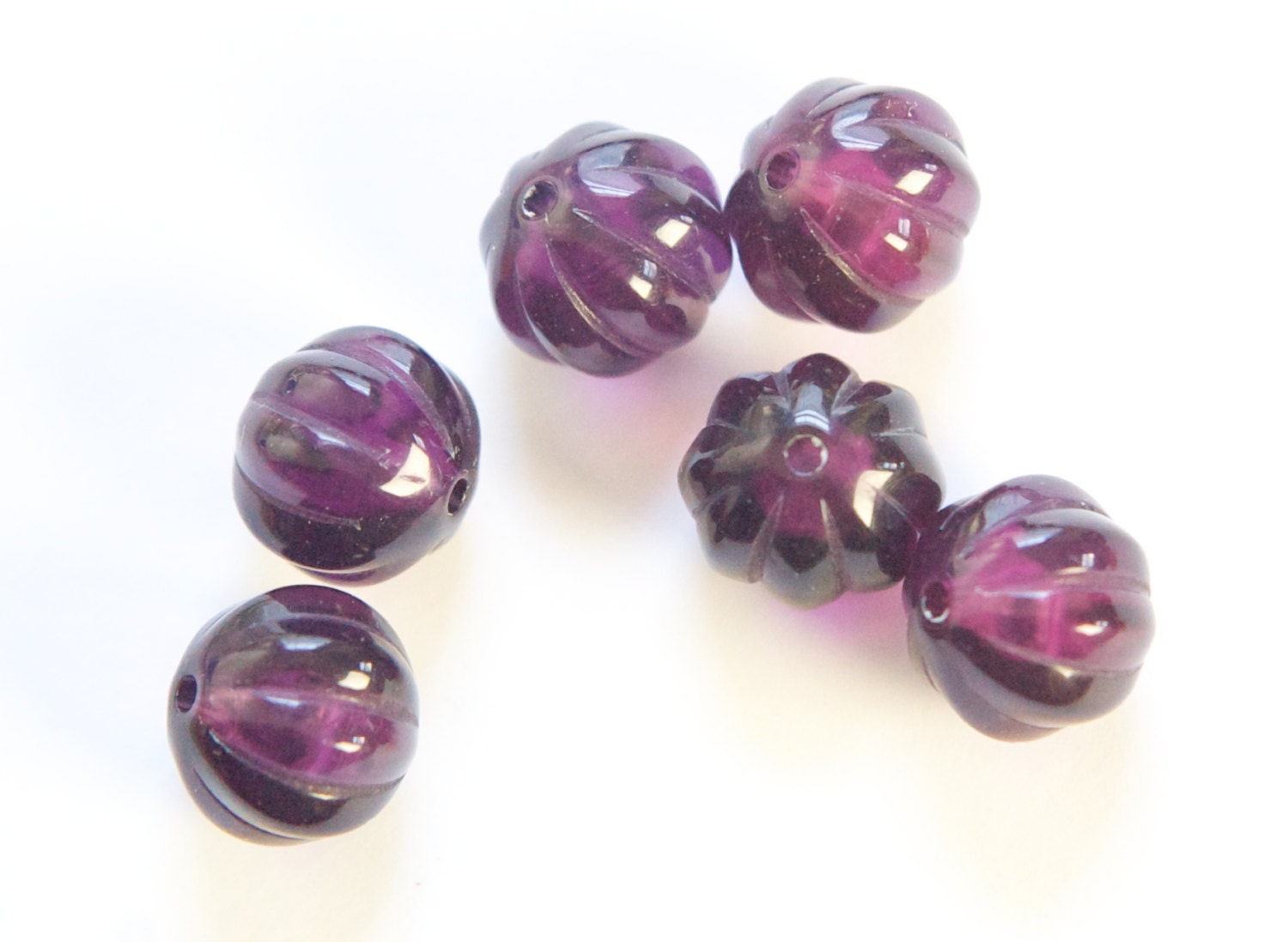 Vintage Amethyst Purple Melon Acrylic Beads 12mm (6) bds462C