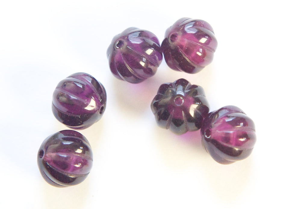Vintage Amethyst Purple Melon Acrylic Beads 12mm (6) bds462C
