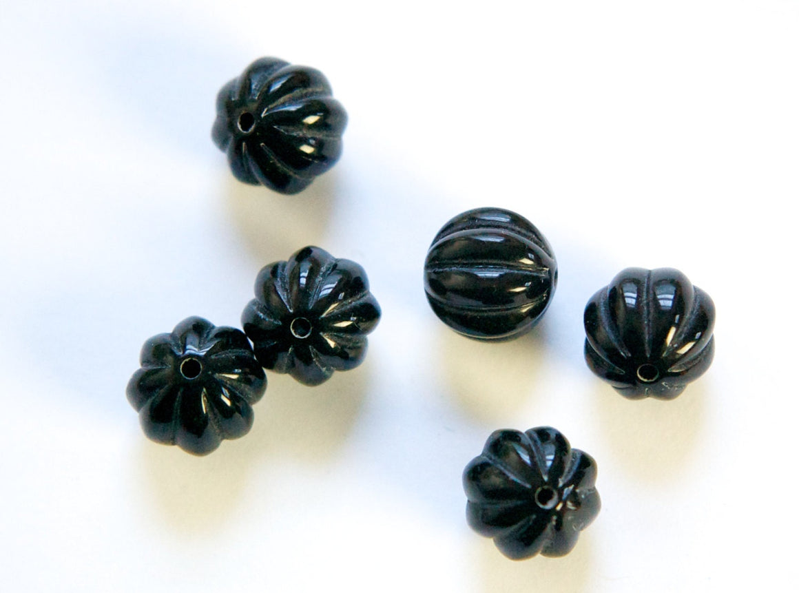 Vintage Black Melon with Soft White Lines Acrylic Beads 12mm (6) bds462A