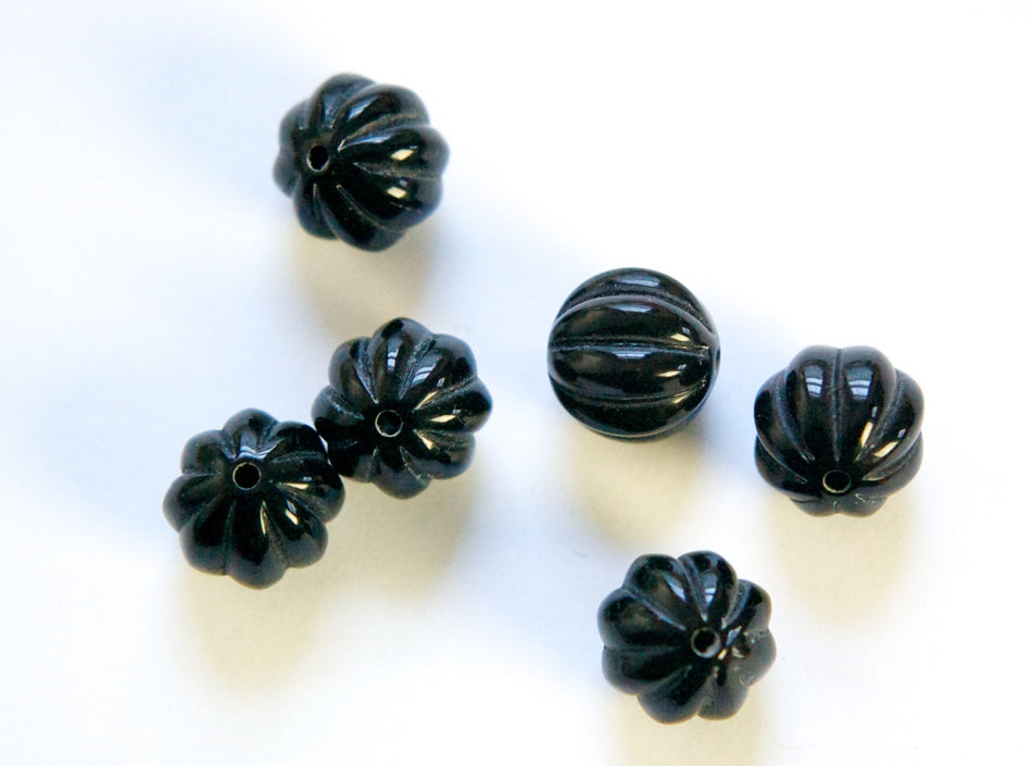 Vintage Black Melon with Soft White Lines Acrylic Beads 12mm (6) bds462A