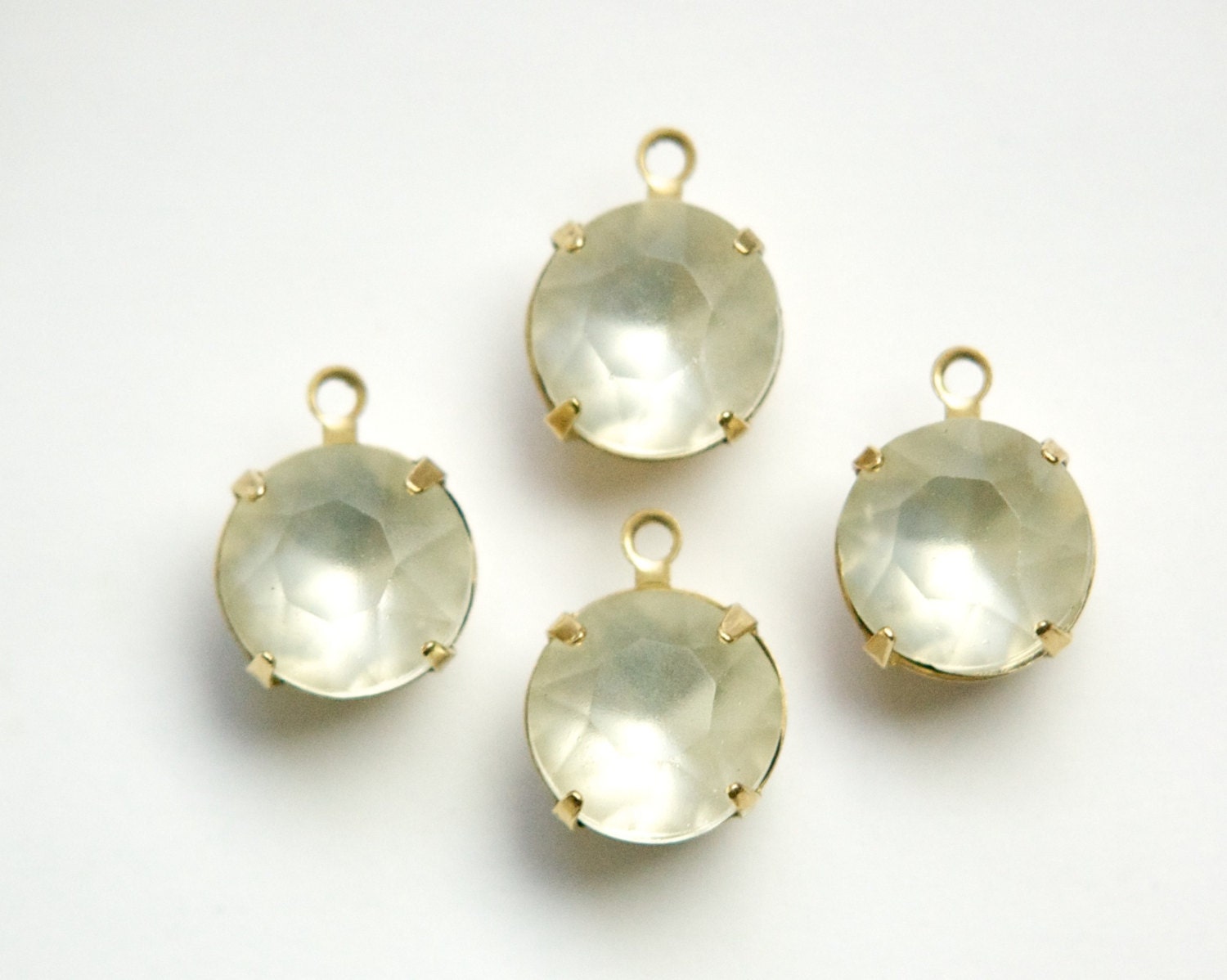Vintage Faceted Matte Crystal Glass Stones 1 Loop Brass Settings 11mm rnd010E