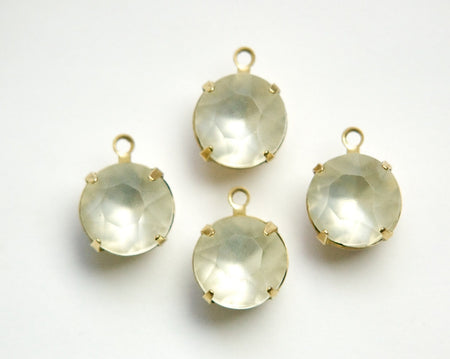 Vintage Faceted Matte Crystal Glass Stones 1 Loop Brass Settings 11mm rnd010E