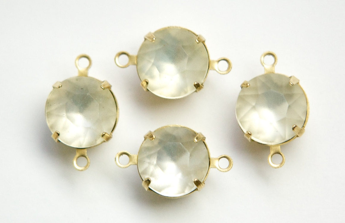 Vintage Faceted Matte Crystal Glass Stones 2 Loop Brass Settings 11mm rnd010E2