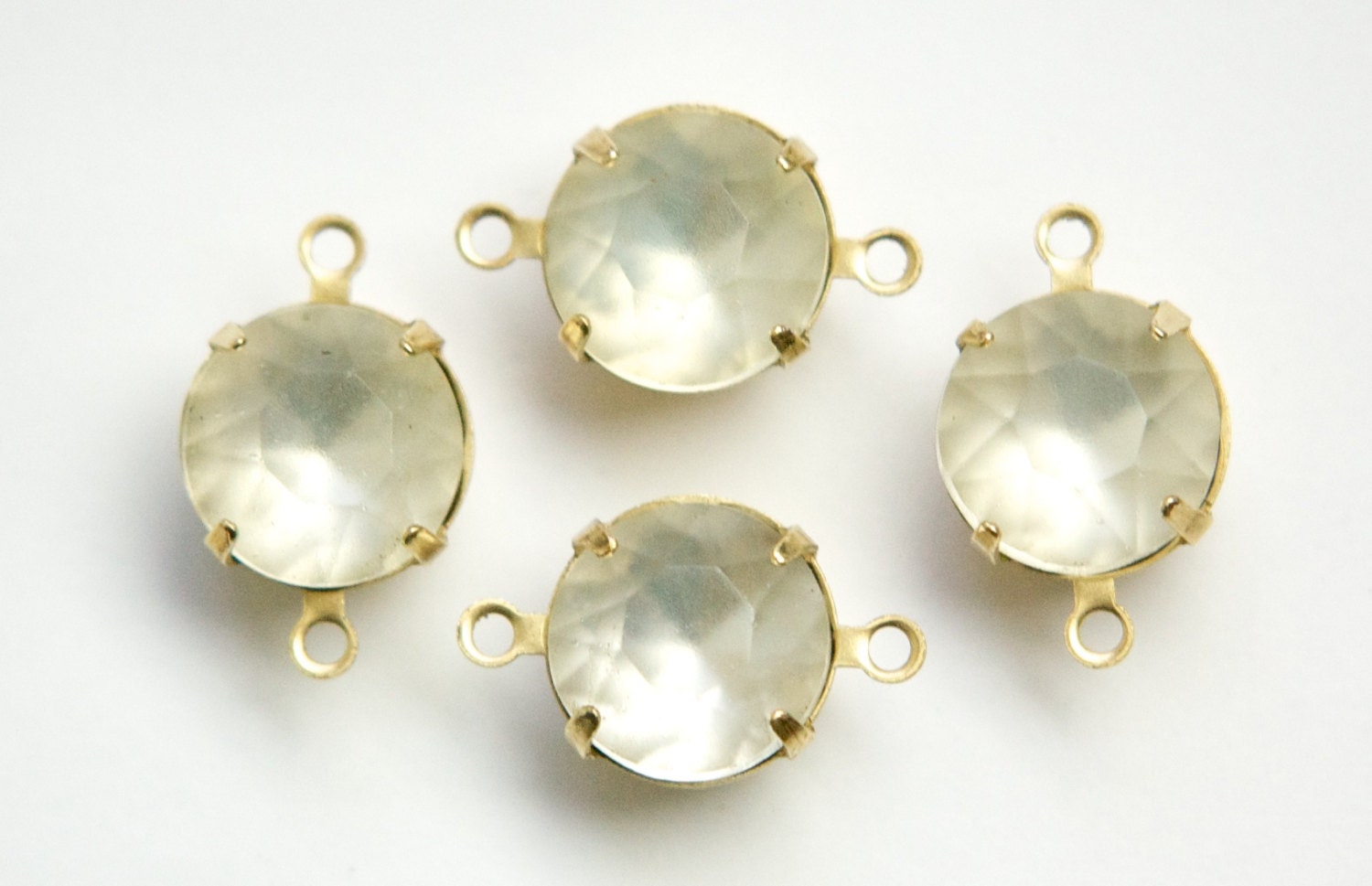 Vintage Faceted Matte Crystal Glass Stones 2 Loop Brass Settings 11mm rnd010E2