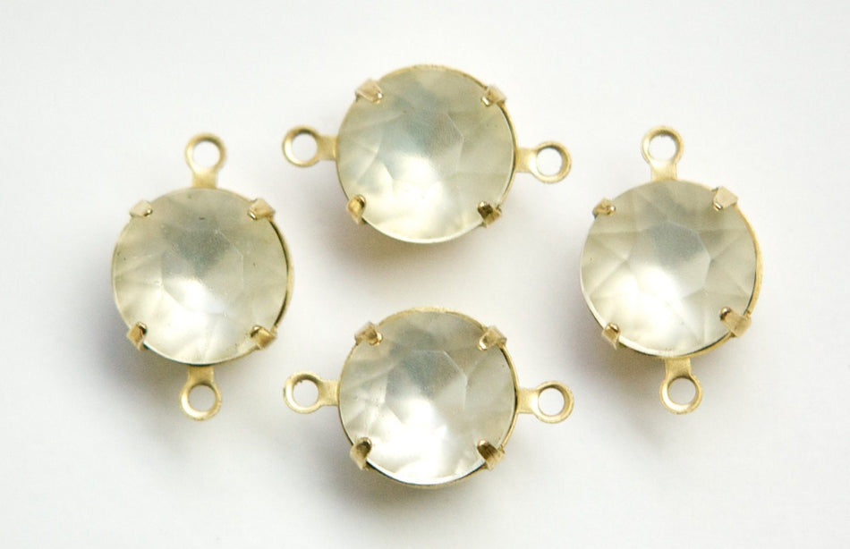 Vintage Faceted Matte Crystal Glass Stones 2 Loop Brass Settings 11mm rnd010E2