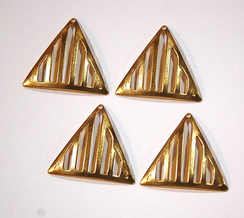 1 Hole Raw Brass Dapped Open Work Triangle Pendant (4) mtl145B