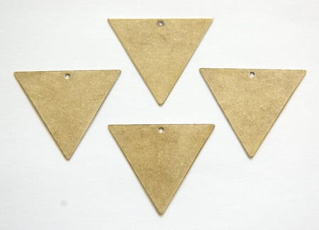 1 Bottom Hole Brass Ox Flat Geometric Triangle Pendant Charm 35mm (4) mtl145F