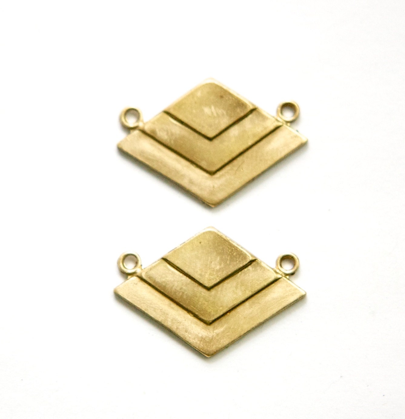 2 Loop Raw Brass Deco Layered V Connector Pendants (2) mtl407A
