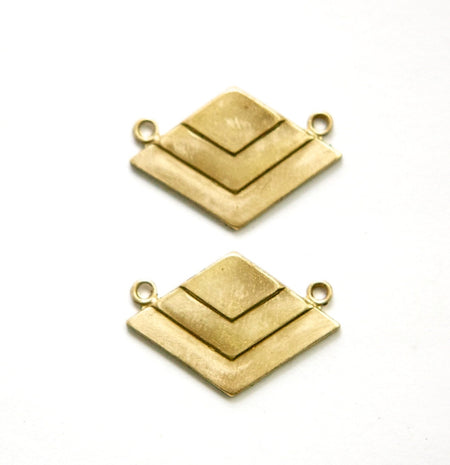 2 Loop Raw Brass Deco Layered V Connector Pendants (2) mtl407A
