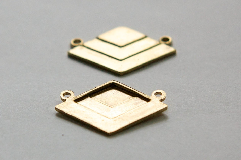 2 Loop Raw Brass Deco Layered V Connector Pendants (2) mtl407A