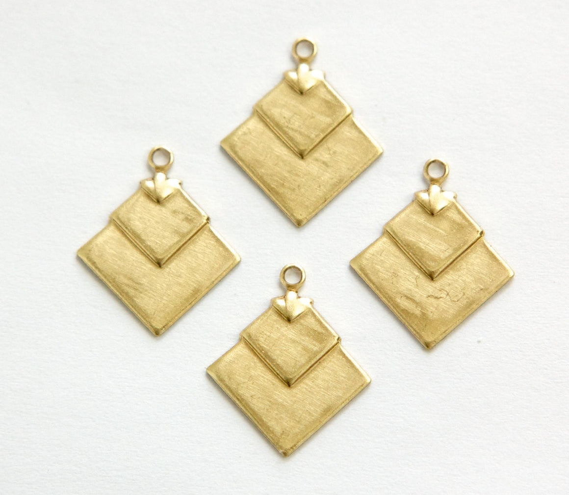 1 Loop Raw Brass Deco Layered Square Connector Pendants (6) mtl407B