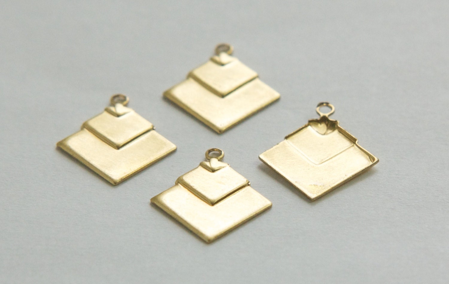 1 Loop Raw Brass Deco Layered Square Connector Pendants (6) mtl407B