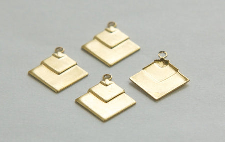1 Loop Raw Brass Deco Layered Square Connector Pendants (6) mtl407B