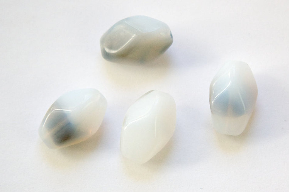 Vintage Milky White with Smokey Black Gray Pinched Oval Glass Beads (4) grm072A