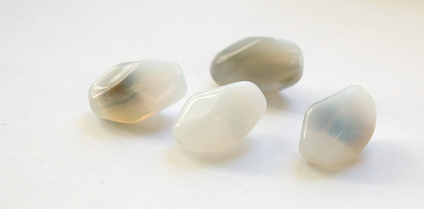 Vintage Milky White with Smokey Black Gray Pinched Oval Glass Beads (4) grm072A