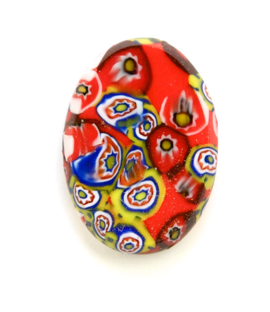 Vintage Red Millefiori Glass Cabochons Germany 25x18mm (1) cab845A