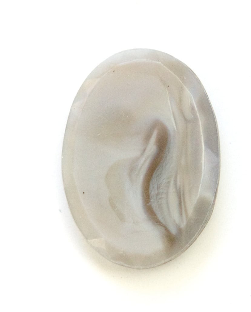 Vintage Silky Grey/Beige with White Glass Cabochons Germany 25x18mm (1) cab845C