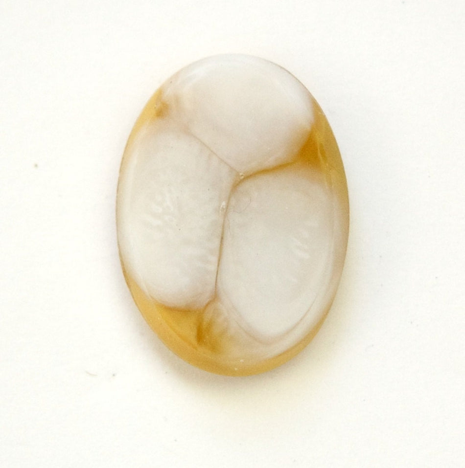 Vintage Silky Caramel Brown with White Glass Cabochons Germany 25x18mm (1) cab845D