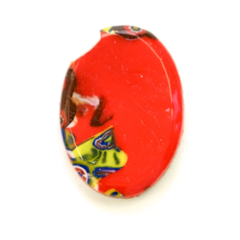 Vintage Red Millefiori Glass Cabochons Germany 25x18mm (1) cab845A