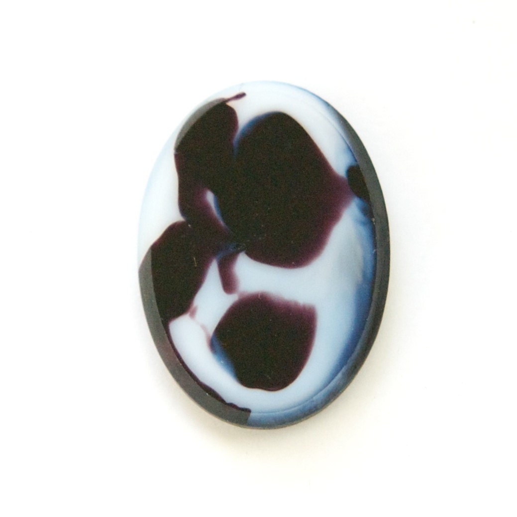 Vintage Black/Purple with White Glass Cabochons Germany 25x18mm (1) cab845B