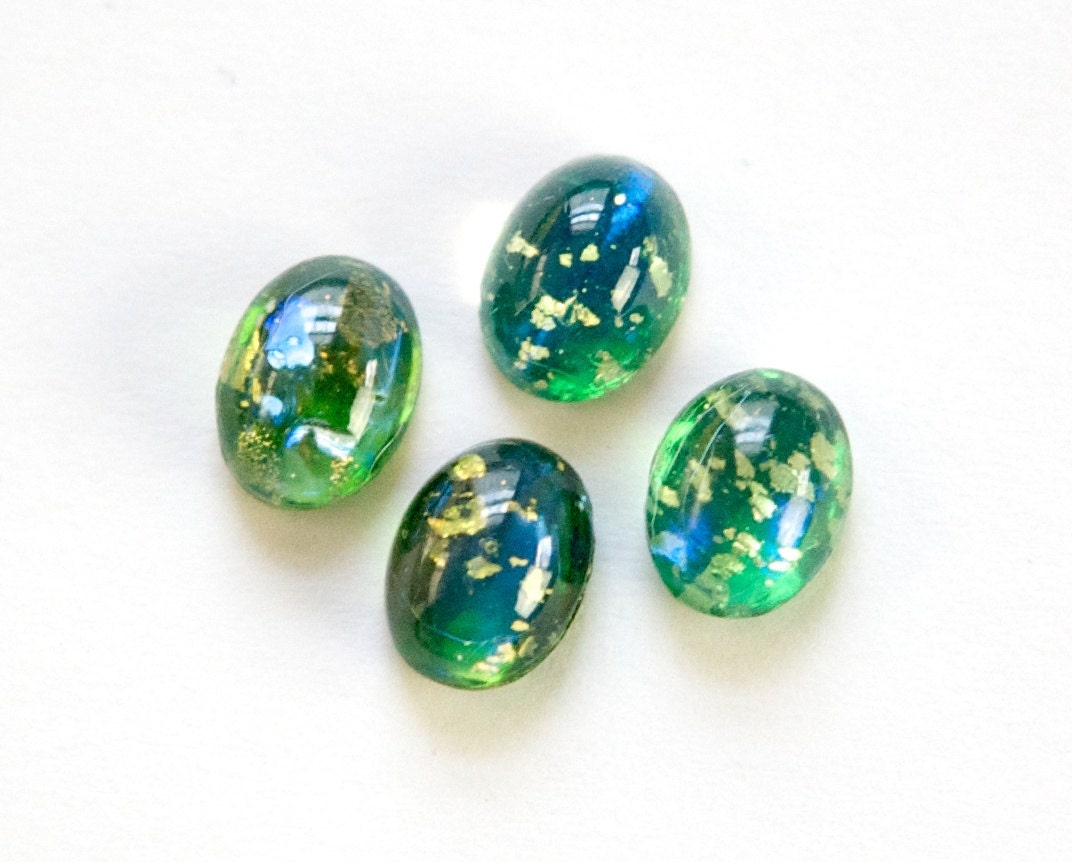 8x6mm Blue/Green Foil Opal Glass Oval Cabochons (6)