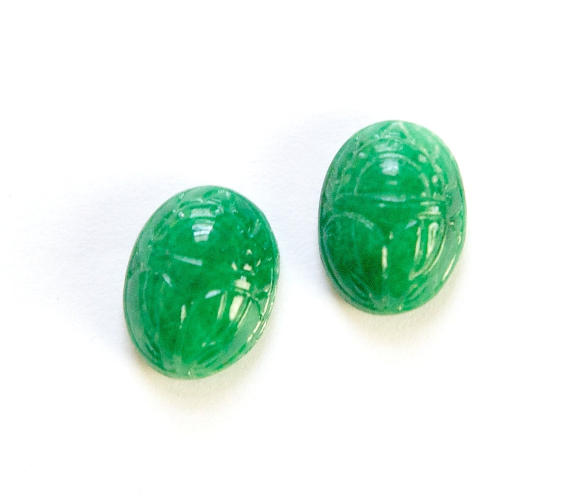 Vintage Marbled Green Scarab Glass Cabochons 16x12mm (2) cab319AF
